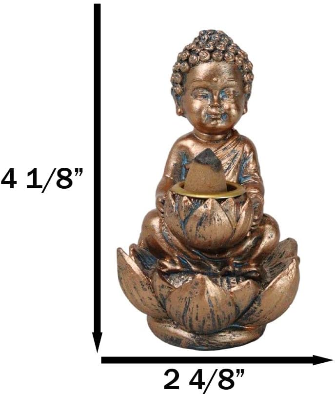 Miniatura 8 de Ebros Eastern Enlightenment Little Baby Jizo Buddha con cabeza Ushnisha sentado en flor de loto, quemador de incienso, quemador de incienso, estatua