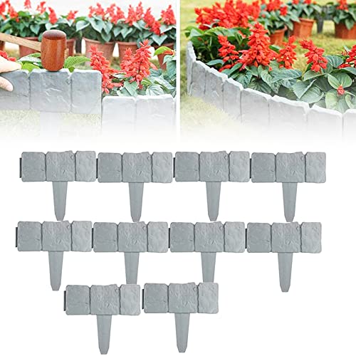 HAIFENGDA 10/20/30/50 Garden Edging Border, Plastic Garden Fence Border, Decorative Flower Bed Edging for Landscaping DIY Plastic Stone Effect Garden Fence Edging, No-Dig Landscape Edging-Gray||50