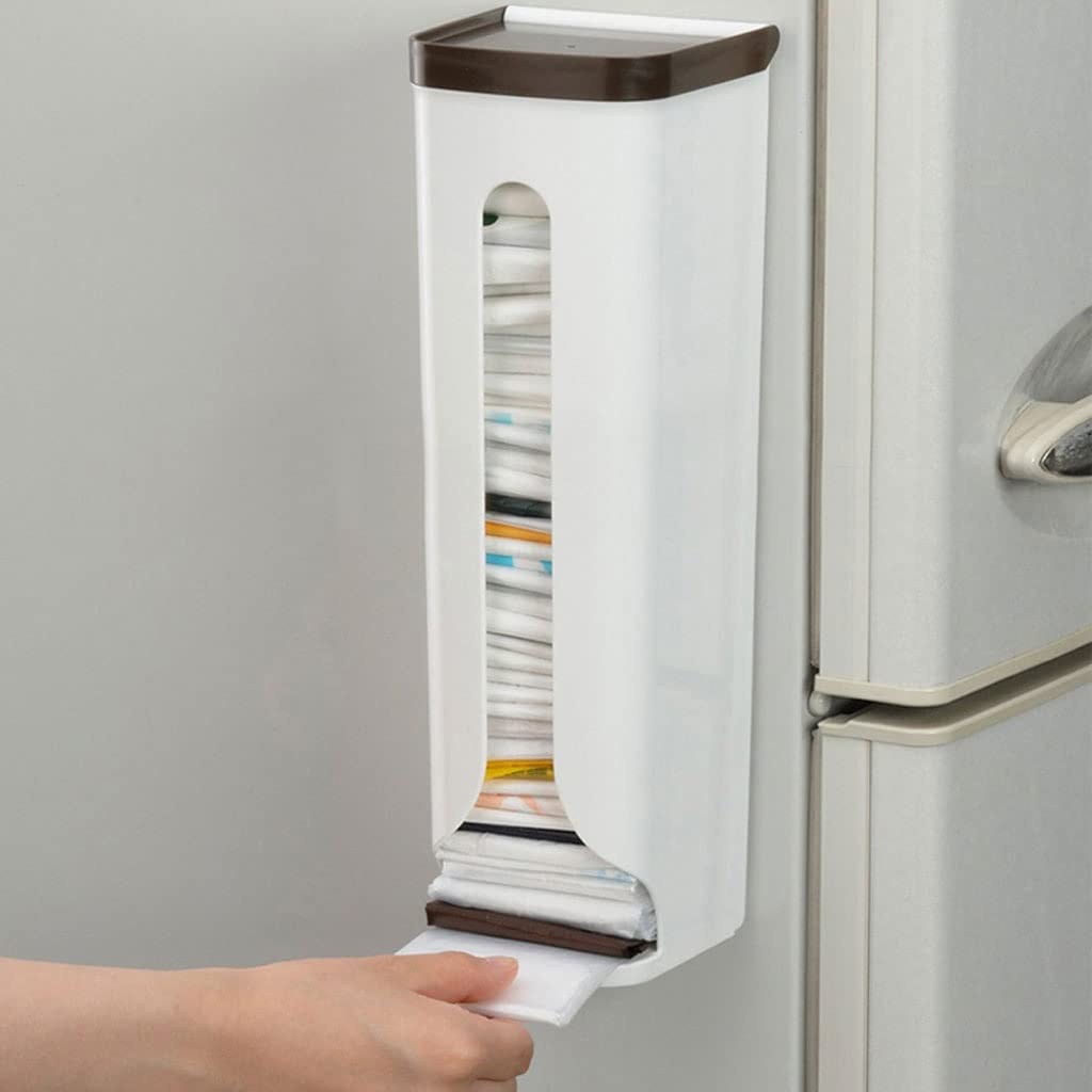 Organizador magnético de bolsas de basura montado en la pared, bolsa práctica de plástico para coleccionista, cocina, almacenamiento montado en la pared (color: Braun)