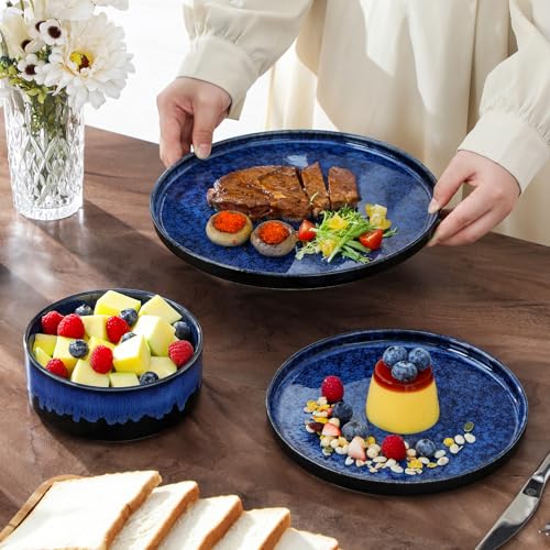 Image of vancasso Plates and Bowls Sets for 6, 18 Pieces Blue Dinnerware Sets for Kitchen, Modern Stoneware Dishes Set, Dishwasher and Microwave Safe, Series Starry