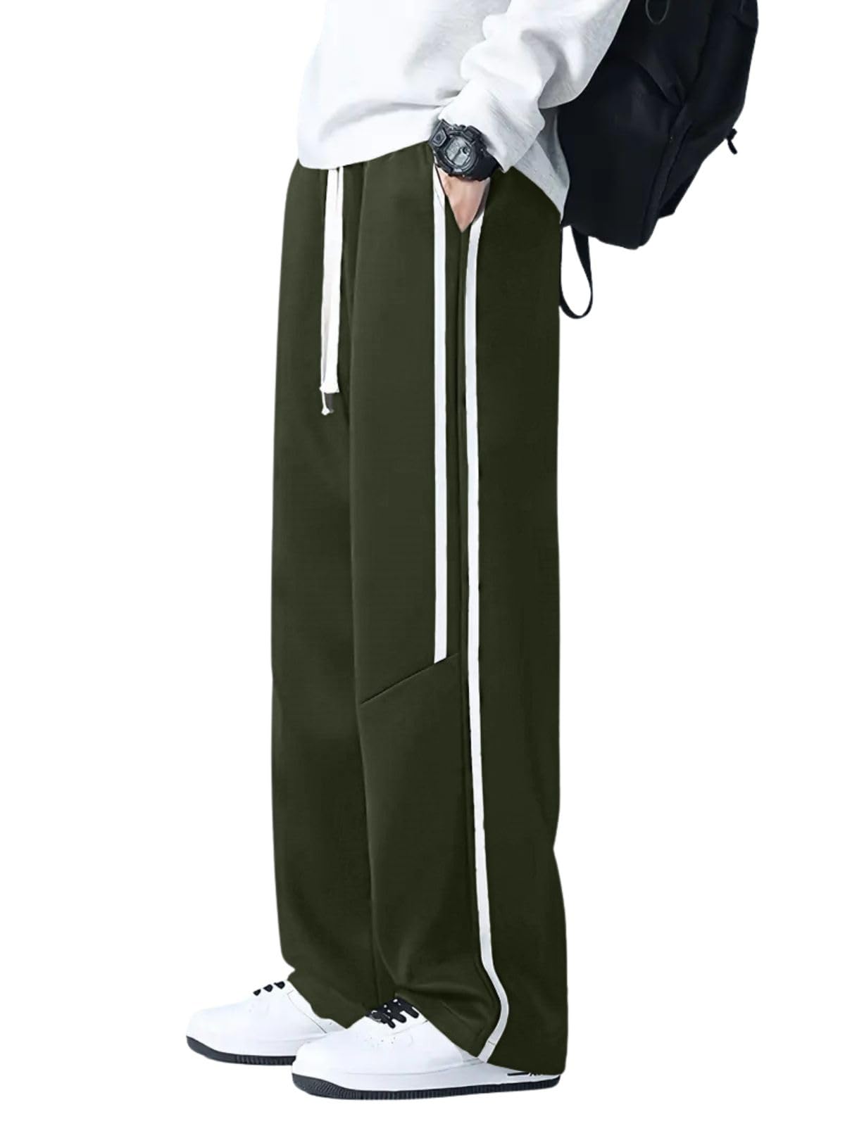 Bonkers Corner Korean Style Track Pants for Men â€“ Loose Fit Lycra Cargo Joggers | Trendy Gym & Streetwear Bottoms with Utility Pockets (Available in Plus Size) in neutral