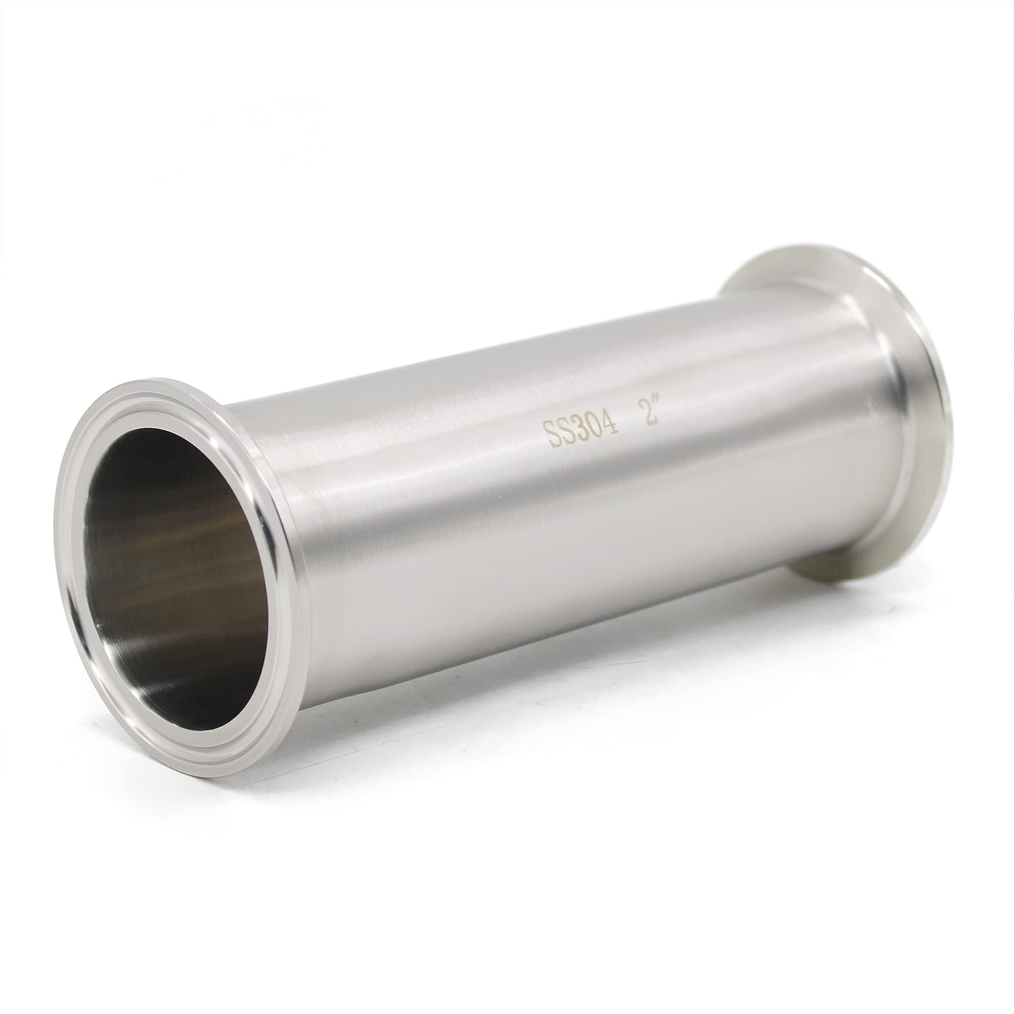 Qminox Silver 2 Inch Ss304 Sanitary Spool Tube With Clamp Ends,Seamless Round Tube With 2" Tri Clamp 64Mm Ferrule Flange(Tube Length:6 Inch/152Mm)