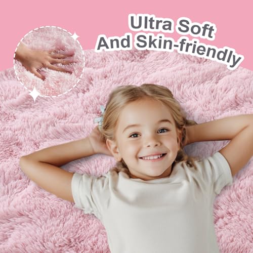 Pink Rugs for Living Room Fluffy 6x9 ft Bedroom Rug Non-Slip Area Rugs Shag Carpet for Nursery Kids PlayRoom Dorm Office Indoor Modern Plush Carpets Girls