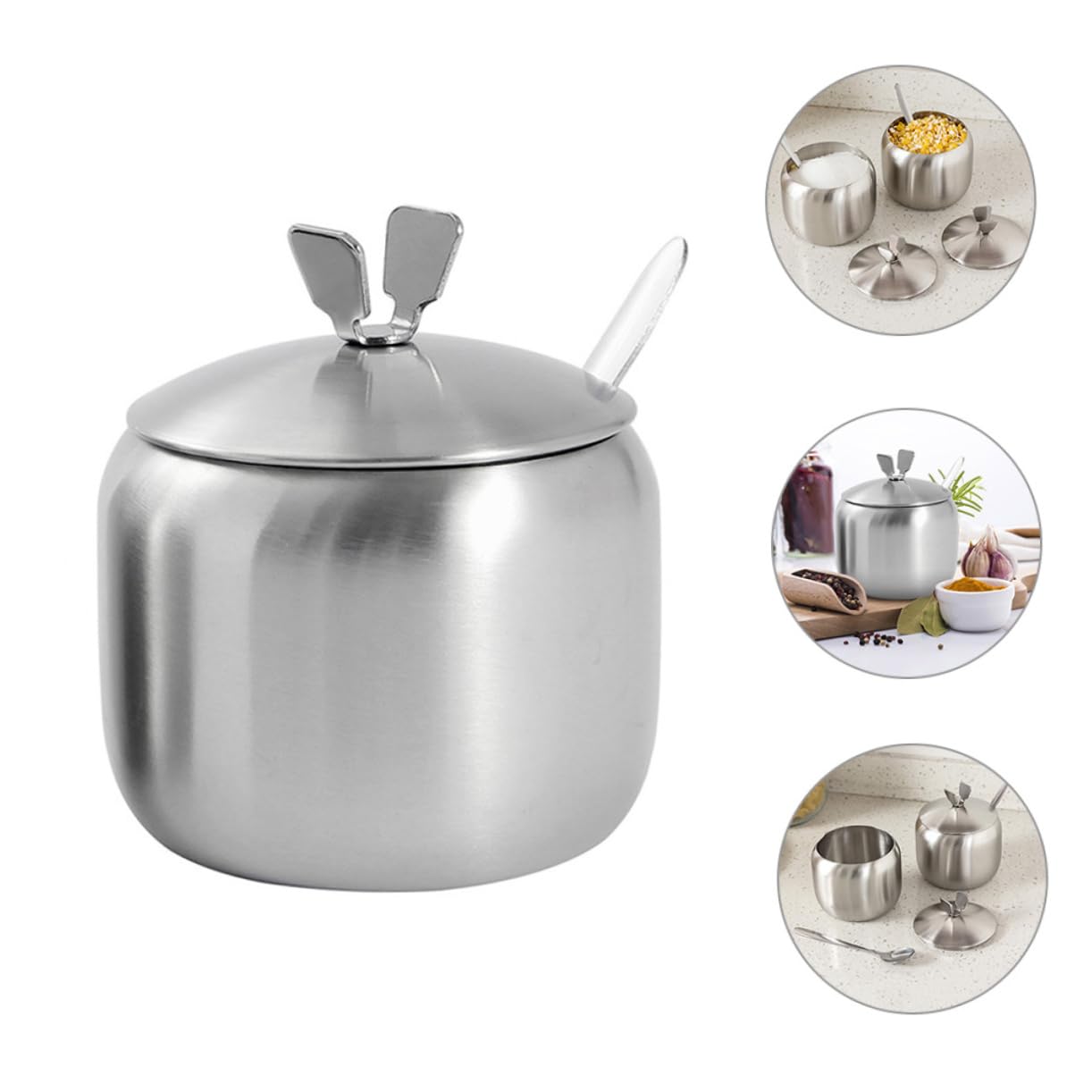 MUCKLILY 1Set Stainless Steel Spice Jar Modern Salt Container for Seasoning Sugar Storage Sleek Design for Kitchen Dining for Spices Sugar Pepper and More