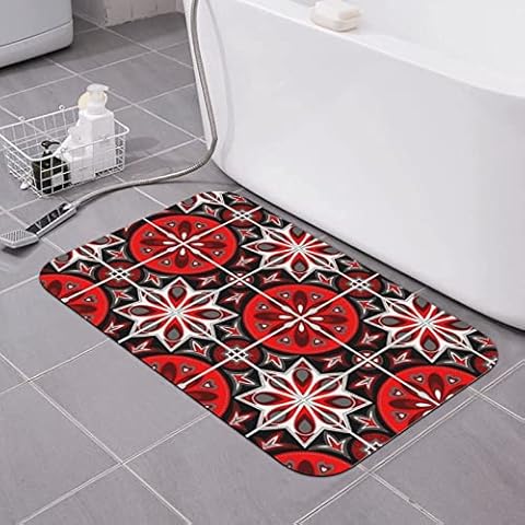 Spanish Tiles Black White Red Floor Mat Diatomaceous Earth Bath Mat Absorbent Non Slip Bath Shower Rugs Mats 40X60cm Cover