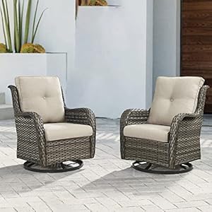 Patio Chairs Rocking Swivel Chair 2 Piece Wicker Rocker Chairs Set with High Back and Deep Seating for Outdoor Outside Deck Porch GardenMixed Grey WickerBeige Cushion