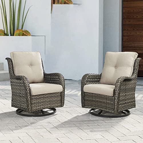 Patio-Chairs-Rocking-Swivel-Chair-2-Piece-Wicker-Rocker-Chairs-Set-with-High-Back-and-Deep-Seating-for-Outdoor-Outside-Deck-Porch-GardenMixed-Grey-WickerBeige-Cushion Patio Chairs Rocking Swivel Chair 2 Piece Wicker Rocker Chairs Set with High Back and Deep Seating for Outdoor Outside Deck Porch GardenMixed Grey WickerBeige Cushion