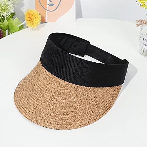 Foldable Portable Beach Hat Wide Brim Sun Hat Roll-up Summer Casual Straw Cap Visors for Women Khaki image 5