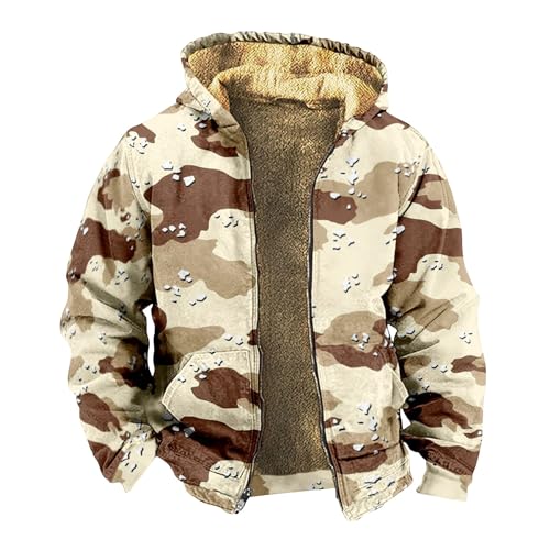 ADHOWBEW Winter Jackets for Men Zip Up Big and Tall Long Sleeve Warm Vintage Thicken Fleece Lined Sherpa Hunting Outerwear
