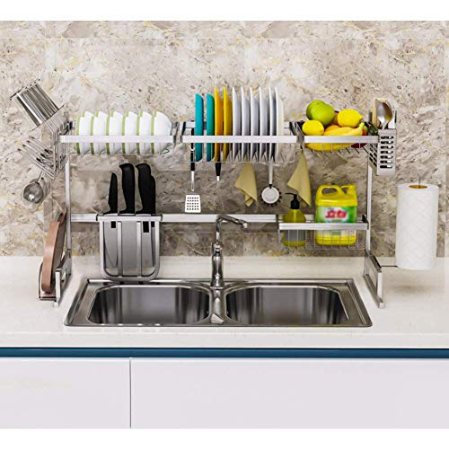 Over Sink Geschirrtrockner, Edelstahl-Abflussregal mit Besteckhalter und Becherhalter Geschirrkorb Organizer Counter Silver 79cm (31inch)