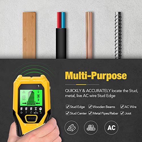 Stud Finder Sensor Wall Scanner - 5 in 1 Electronic Stud Sensor Locator Wood Beam Joist Finders Wall Detector Edge Center Finding with LCD Display for Wood Live AC Wire Metal Studs Detection (Yellow)