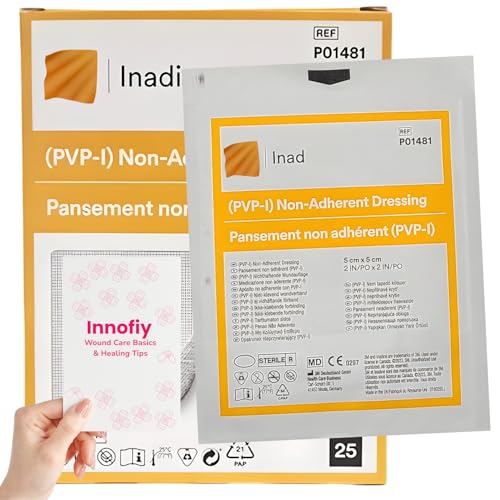 Pack of 5 Non-Adherent Wound Dressings 5cm x 5cm Sterile Antiseptic Non-Stick Pads for Wound Care Healing & Infection Prevention Individually Wrapped Medical Dressings + Free PDF Care Guide