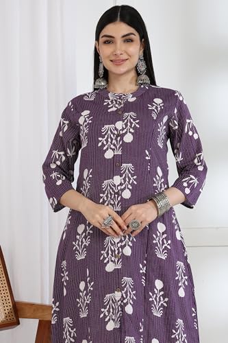Image of MIRCHI FASHION Pure Cotton Kurti for Women | A-Line Kantha Work Printed Kurta for Woman | Ethnic Wear for Office & Daily Use (Single Piece)