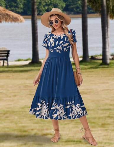 Image of Zeagoo Women Summer Midi A Line Dress Short Sleeve Casual Flowy Tiered Beach Long Sundress with Pockets 2026 Vacation Travel