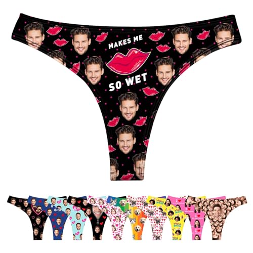 LucBuy Tangas Personalizadas con Fotos de Cara, Ropa Interior Personalizada de Bragas Novedosas, Calzoncillos Personalizados Tangas, Regalo de Cumpleaños Divertido de Calzoncillos de Bikini (B32)