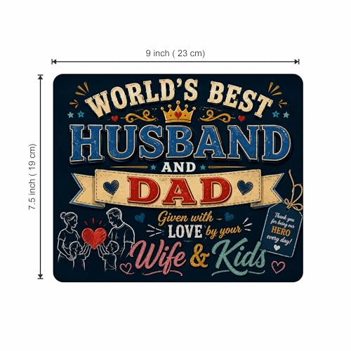 Image of My Print Shop World's Best Husband and Dad Mouse Pad | 9 x 7.5 Inch | 3mm Thick Non-Slip Rubber Base Mouse Pad for Husband, Dad, Father | Office & Home Desk Accessory