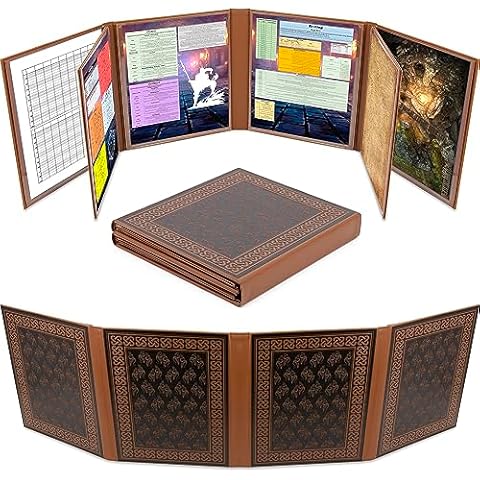 CASEMATIX DM Screen Faux Leather 8-Panel Deluxe GM Screen - Eight Panel Folding Dungeon Master Screen with 2 Swinging Panels and Wet Erase Pockets for TTRPGs, Inserts Not Included Cover