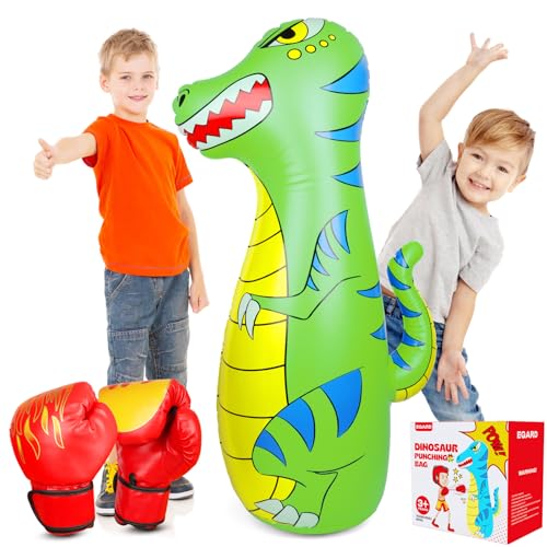 EQARD boxningss&auml;ck f&ouml;r barn, 120 cm, uppbl&aring;sbar dinosaurie-bopv&auml;ska med tjockare s&auml;kert material, omedelbar studsar tillbaka med boxningshandskar, karate, kickboxning, Taekwondo, barng&aring;va f&ouml;r &aring;lder