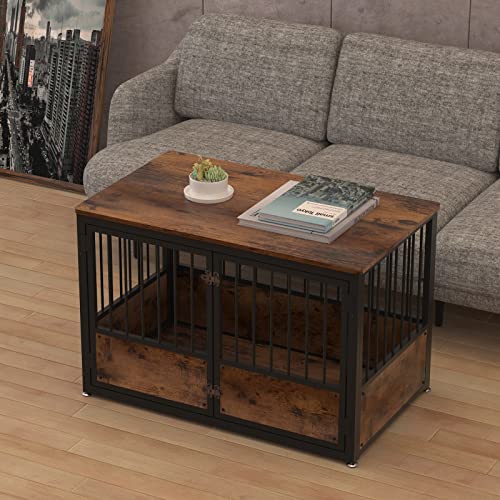 Snimoy Dog Crate Furniture, Large Dog Kennel Pet Cage End Table With 3 Doors, Decorative Tall Wooden Metal Dog Crate House Indoor With Sturdy Locks For Medium Large Dog, Easy Assembly #TOP3