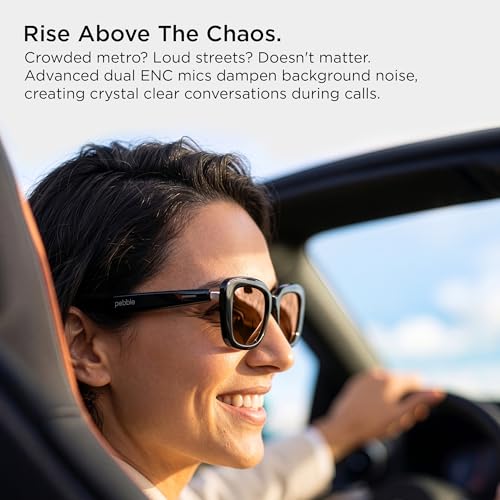 Image of Pebble Onyx Smart Glasses 5.4 with Dual Speakers, BT Calling, Voice Assistant & 10-Hour Battery | Premium Metal Hinge Design (Mystic Black)