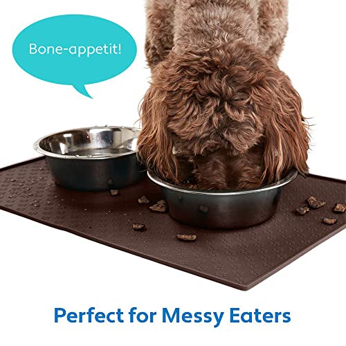 Mighty Monkey Silicone Pet Feeding Mat, Waterproof Placemat For Dog And Cat Bowls, Raised Edges, Prevent Water Spills And Food Messes On Floor, Paw Print Tray Mats, Dishwasher Safe, 18X12, Brown #TOP4