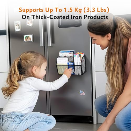 DALTACK Magnetic Pencil Holder for the Whiteboard 3-Grid Mesh Magnetic Pen Holder for Refrigerator Magnetic Organizer Locker Accessories Organizer for Home, School and Office, Blac image 2