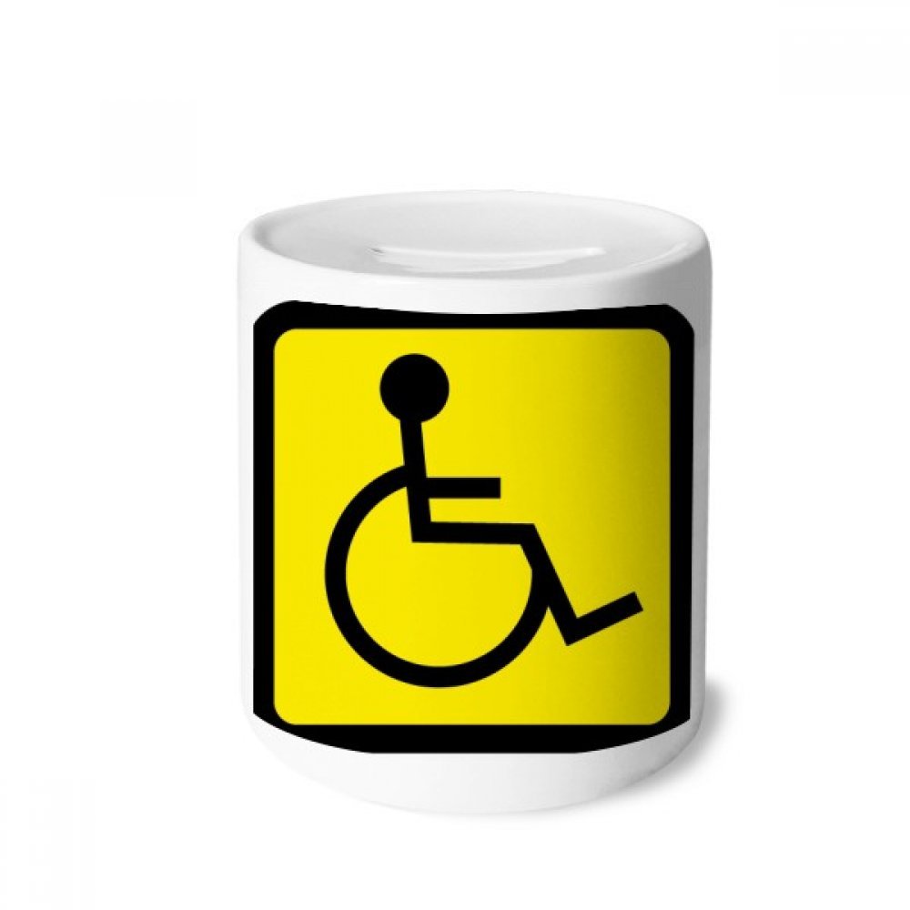 Tirelire en céramique symbole avertissement jaune noir 9cm pour monnaie enfants et adultes