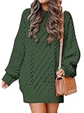 ANRABESS Womens Sweater Dress Oversized Cable Knit Chunky Long Sleeve Short Dresses 2025 Fall Outfits Vacation Winter Clothes Deep Green Small