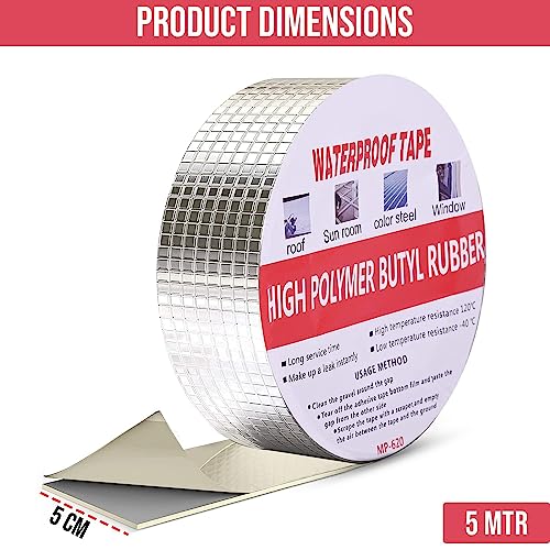 Image of Waterproof Roof Leak Repair Tape, Heavy Duty Aluminium Foil Butyl Seal Tape, Self Adhesive Leakage Solution for Water Tank, Pipe, Terrace, Wall Crack, Window Gap & Roof Sealing(FOIL TAPE)
