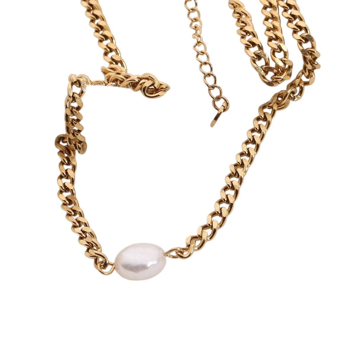 Collier perle d'eau douce et chaîne Miami or 18K, le cadeau créatif idéal