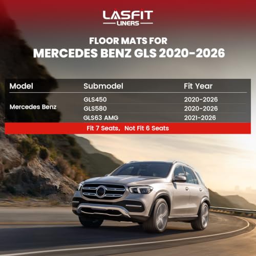 Image of LASFIT Floor Mats & Cargo Mat with Seatback for Mercedes Benz GLS 2020-2026 | Fit for 450 /580 /63 AMG (Fit 7 Seats Without Rear Seat Package), All Weather TPE, 3 Rows Mats & Trunk Mat with Backrest
