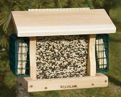 Woodlink Premier Cedar Seed & Suet Bird Feeder, Hopper Bird Feeder with Dual Suet Cages, 2.75 Quart Seed Capacity Hanging Bird Feeder for Backyard Birds, Natural Cedar Construction