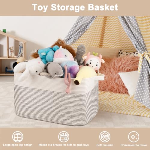 Image of OIAHOMY Extra Large Blanket Basket, 95L Cotton Rope Woven Laundry Basket, Toy Bin for Baby Room, Container for Blanket Storage in Living Room, 24''x17''x14'', Black & White