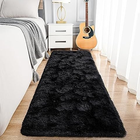 Noahas Fluffy Black Runner Rugs Cover