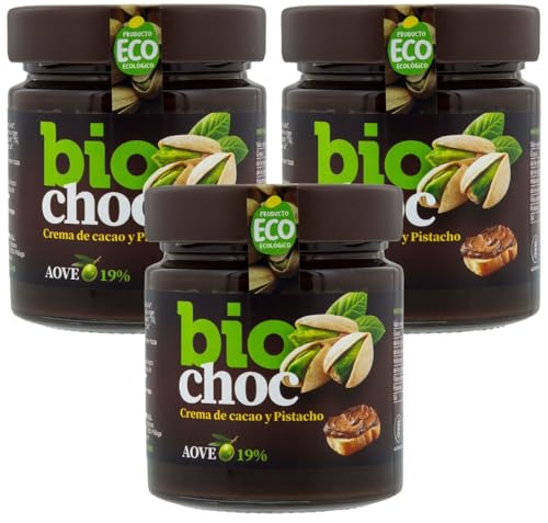 Biochoc - Pistacho - Crema de cacao y pistacho - Procedente de agricultura ecológica ecológica - 19% aceite oliva virgen extra - 100% ECO (Pack 3)