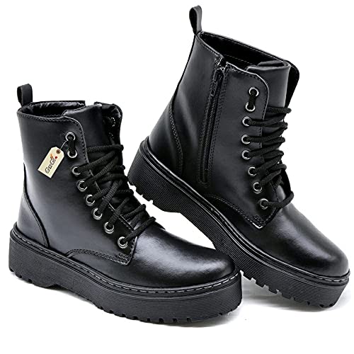 Bota Coturno Militar Feminino Blogueira Cano Alto Com Cadarço Sola de Borracha Antiderrapante 202-GG