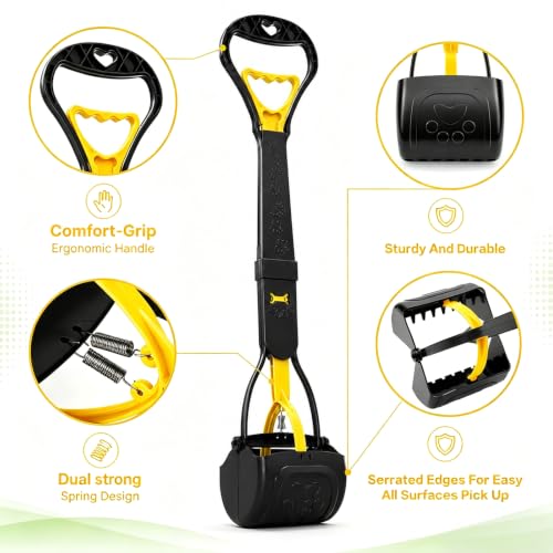 Image of 31inch Large Pooper Scooper for Dogs with Long Handle, Sturdy & Durable, Not Easy to Break, Lightweight & Easy to Use, Easy to Pick Up from Grass and Gravel Yellow