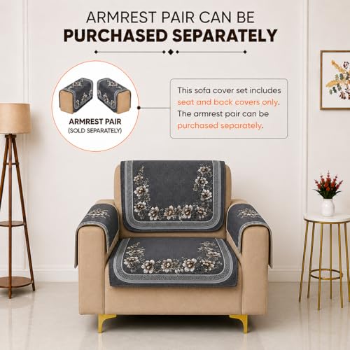 Image of Homerz Premium 'Luxe Series' Holland Velvet Sofa Cover | Smooth Finish | Anti-Skid Fleece Backing | Soft Touch Couch Protector for Living Room (Grey, 1 Seater, Seat Cover with Backrest)