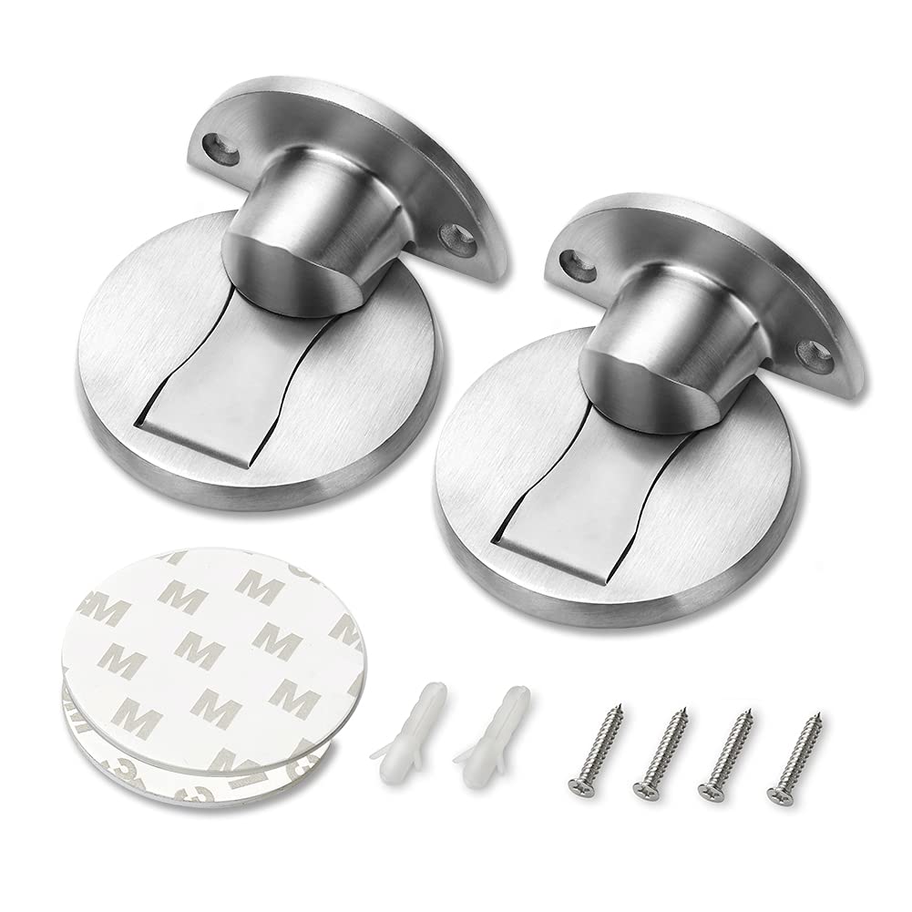 NAIERDINAIERDI 2 Pack 304 Stainless Steel Door Stoppers, Magnetic Door Stop, 3M Double-Sided Adhesive Tape, No Drilling, Door Stop Wall Protector, Office Door Catch, Stop Door