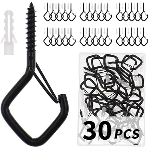 CADONO 30 PCS Cup Screw-in Hanger Hooks with Safety Buckle, Windproof Screw Hooks Perfect for Hanging Outdoor String Lights, Plants, and Patio Lights,for Ceiling and Wall Mount, 2.2 Inches in Black Cover