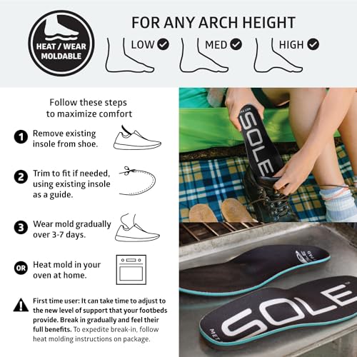 Image of SOLE Active Thick Insoles - Custom Moldable Orthotic Support for Any Arch Type, Plantar Fasciitis Relief - Multiple Sizes
