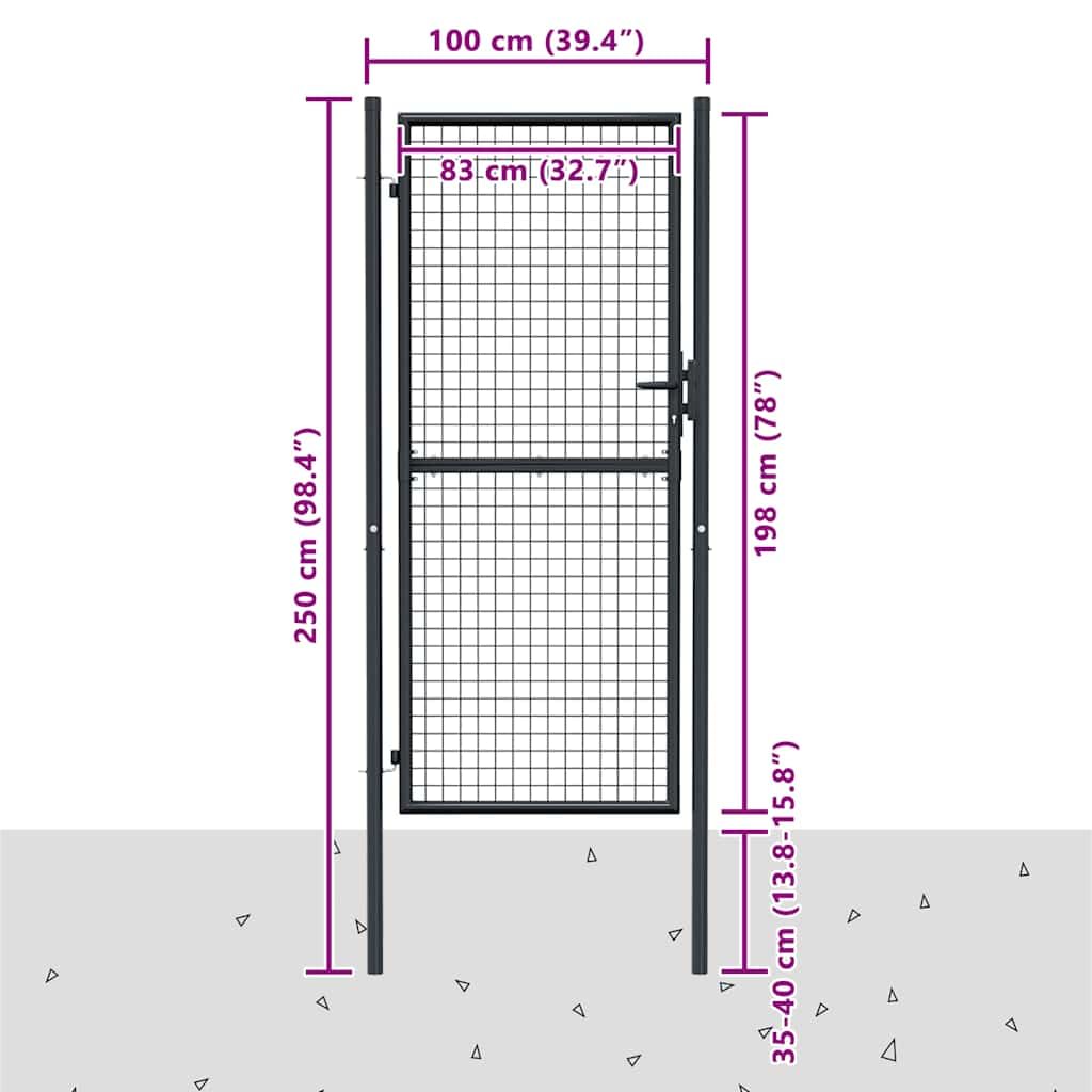 vidaXL Cancello da Giardino in Rete di Acciaio Zincato 100x200 cm Grigio