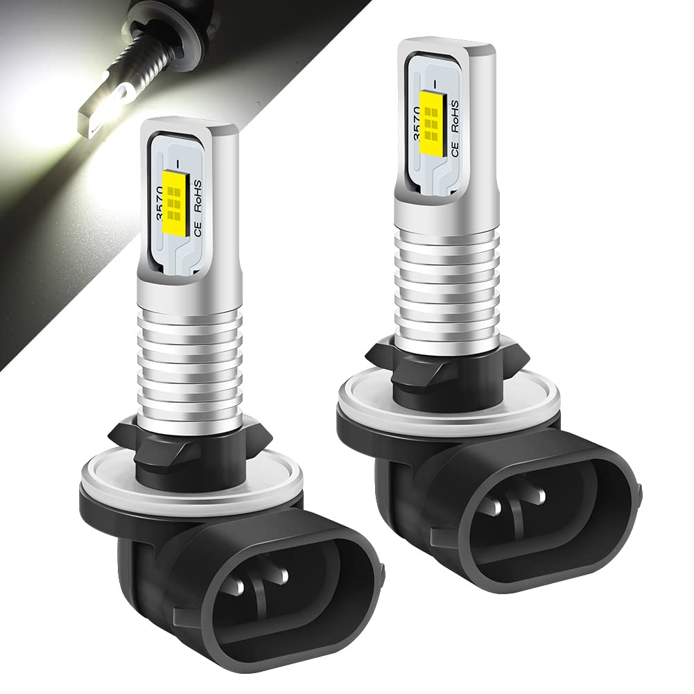 DC/AC 9-36V 889 881 LED Fog Light Bulb, Xenon White 6000K 6.5W 1600LM 2 x 3570 Chips 881L 881X 886 894 894X 896 898 862 888 H27 LED Fog Light Bulb for Cars,Trucks,SUVs.(2-Pack).