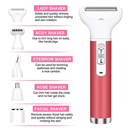 Hair Remover For Women, Painless 5 In 1 Waterproof Lady Electric Shaver Usb Rechargeable, Womens Facial Shaver For Bikini,Nose Hair,Eyebrow,Arm,Leg Facial Hair Remover (Pink) #TOP1