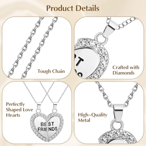 Friendship Necklace, Half Heart Shaped Best Friend Necklaces for 2 Girls, Dainty Unique BFF Necklace for 2 Women Gifts3