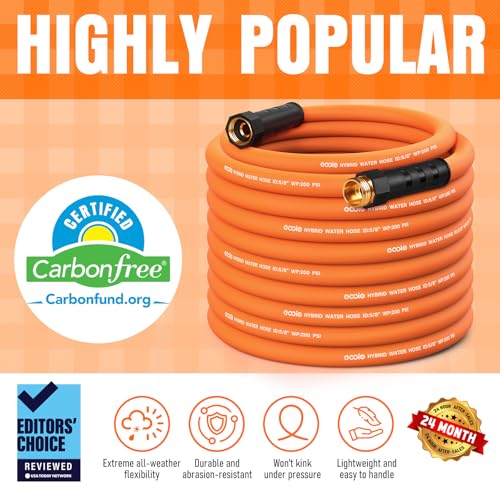 Image of Garden Hose 75 ft x 5 /8 inch, NON-EXPANDING Flexible Water Hose, Kink Resistant Lightweight Hybrid Hose, Leakproof Yard Hose with Male to Female Fittings