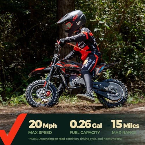 Image of FRP FX40-Ogemaw Dirt Bike, 40CC 4-Stroke Gas Powered Mini Dirt Bike with Goggles /Neck Gaiter /Gloves, 20 MPH Max Speed, Dual Disc Brakes, 132 LBS Capacity - Red