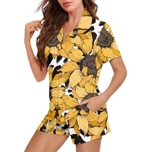 Image of Pjs Womens Short Sleeve Button Down Pajamas Set Two-Piece Nightwear with Pockets