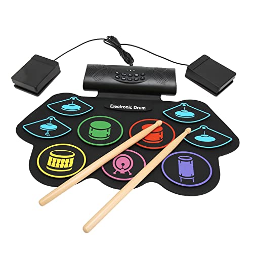 Electronic Drum Set, Color Kids Foldable Practice Drum Pad Rechargeable Drum Kit with 2 Pedals, Multiple Sets Of Drum Sound Sources, for Daily Percussion Practice or Music Games