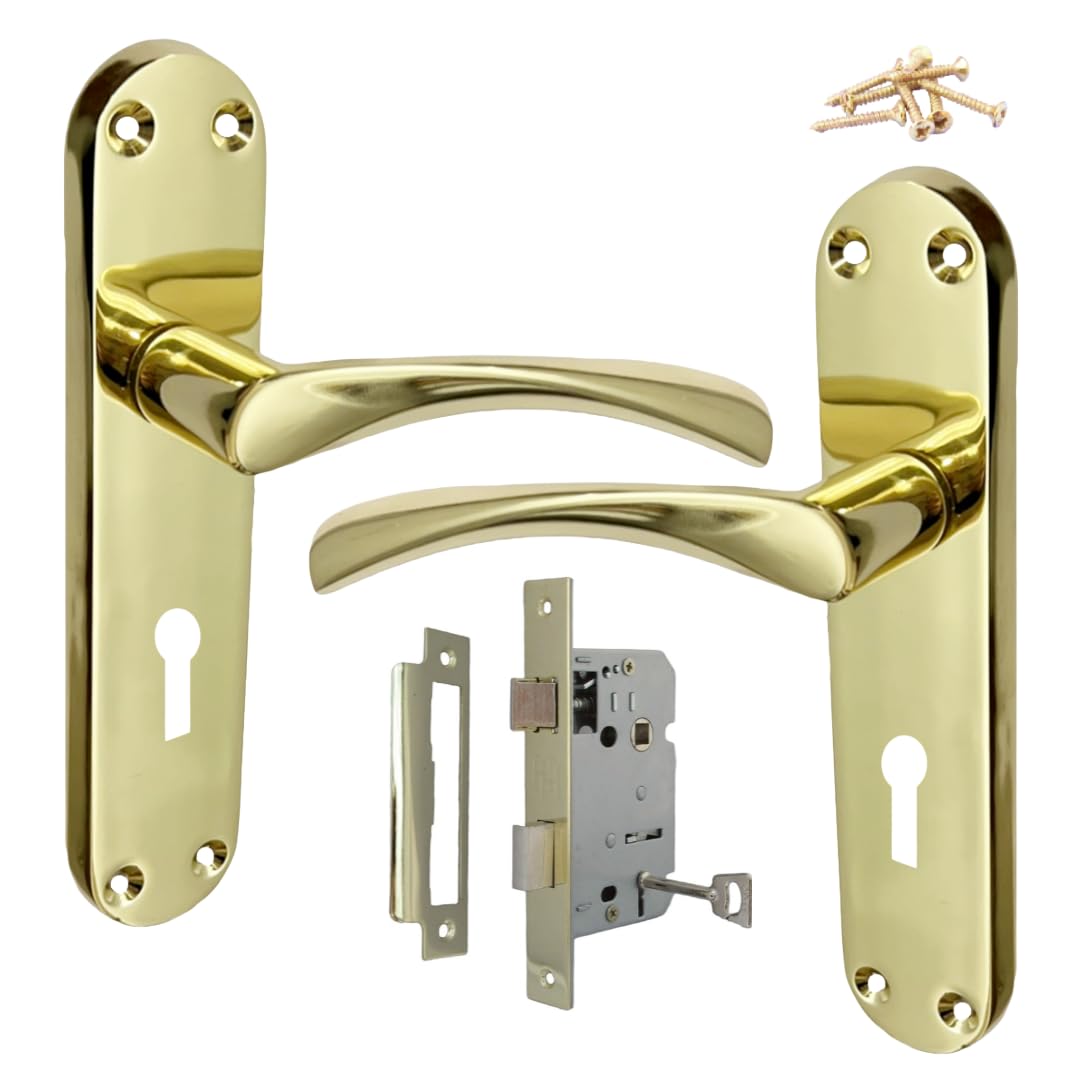 Betley Butterfly Door Handles Monja Astrid Arched Lever Latch Lock Pack - Brass 180mm x 38mm Interior Wooden Doors Home and Office
